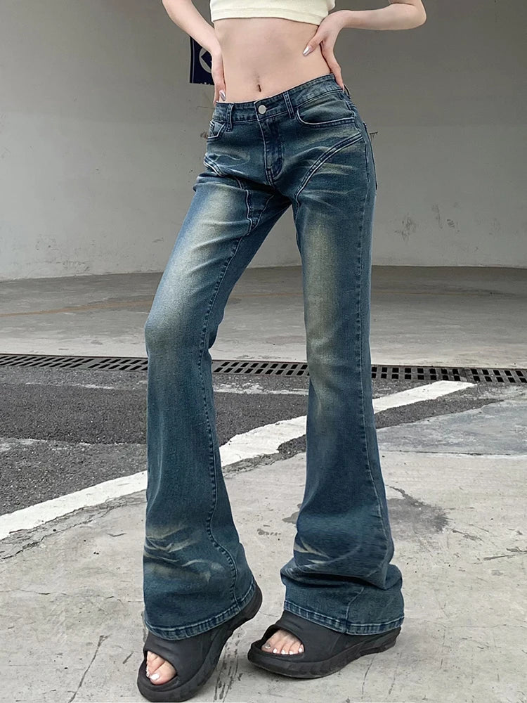 Cyber Y2K Grunge Fairycore Denim Trousers for Women