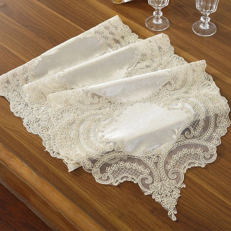 Rose Luxury Lace Table Runner Embroidered Table Flag Wedding Decor