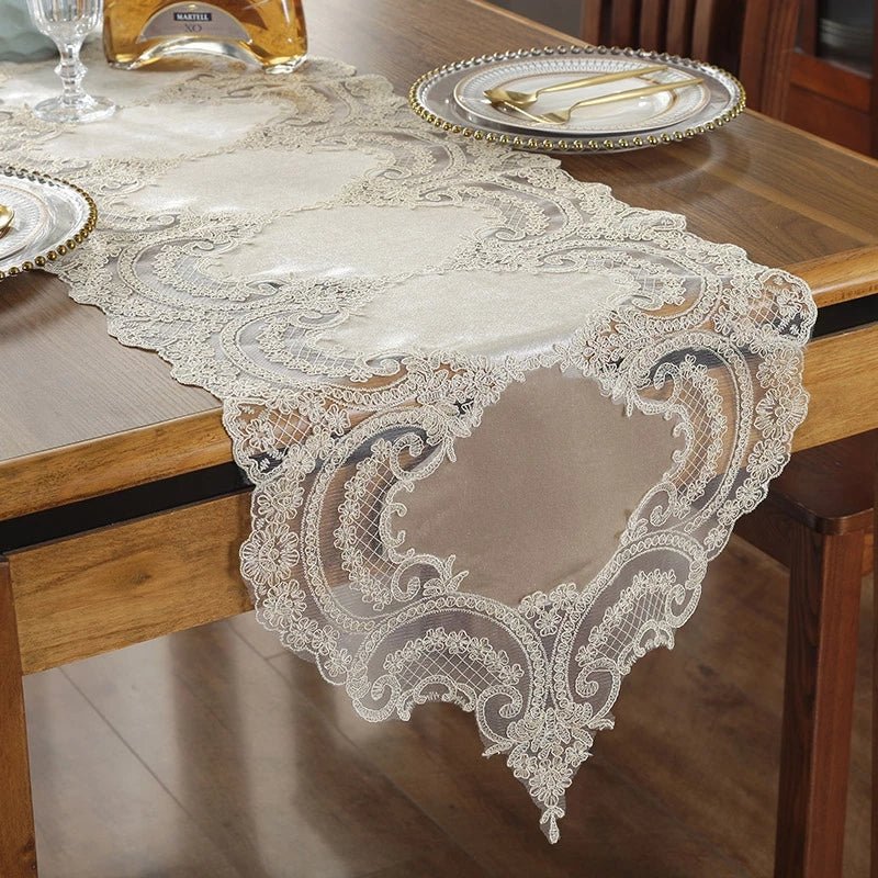 Rose Luxury Lace Table Runner Embroidered Table Flag Wedding Decor