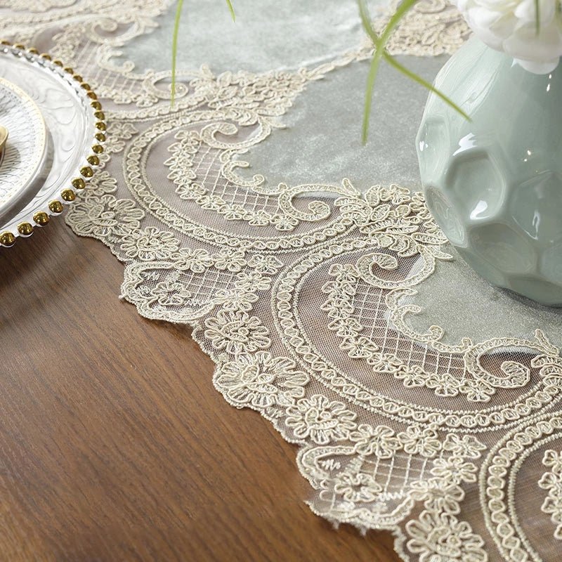 Rose Luxury Lace Table Runner Embroidered Table Flag Wedding Decor