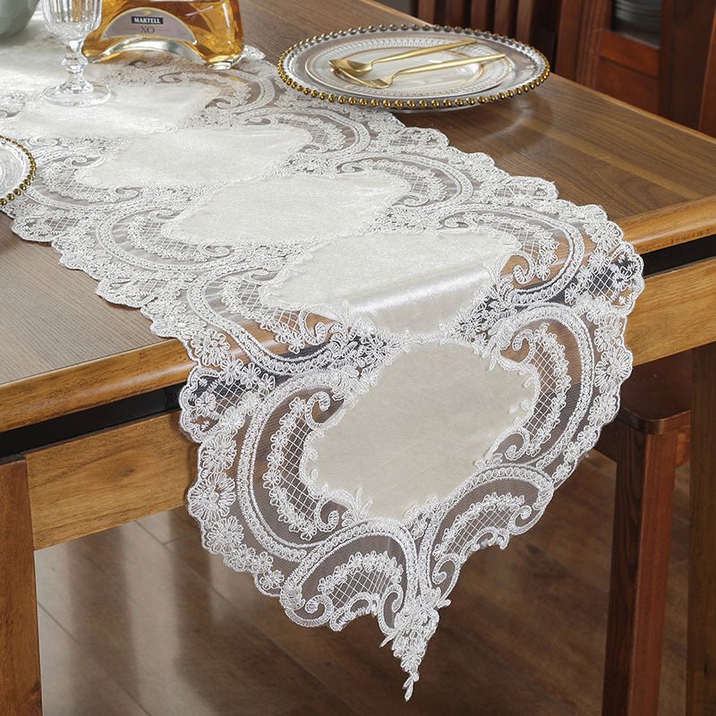 Rose Luxury Lace Table Runner Embroidered Table Flag Wedding Decor