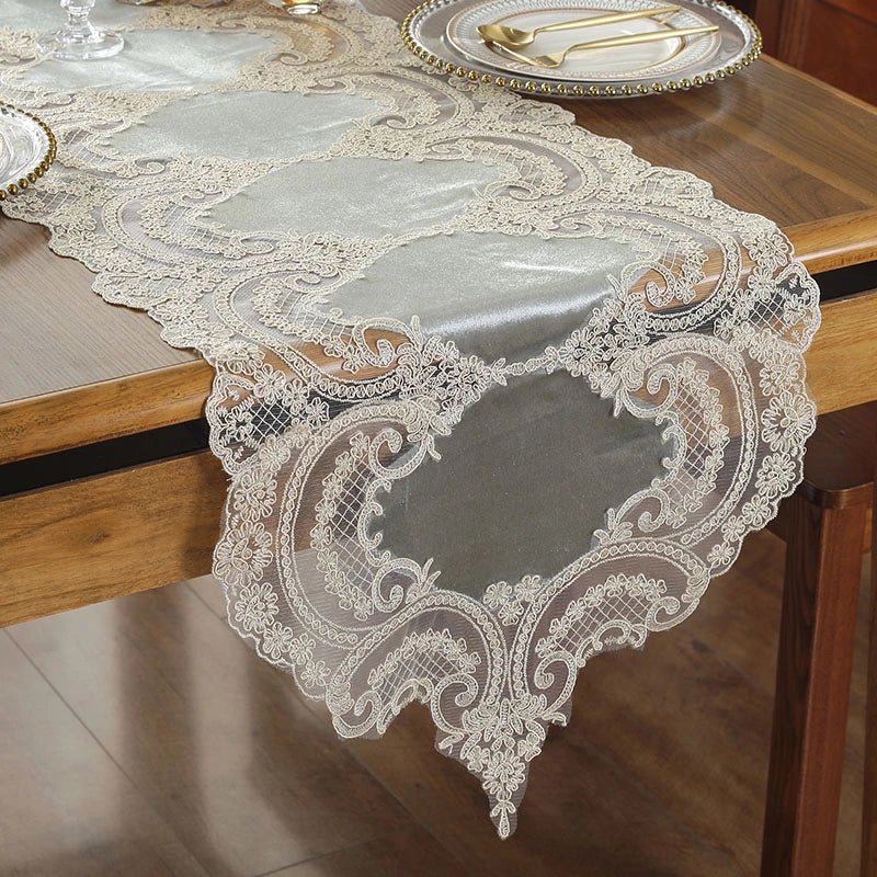 Rose Luxury Lace Table Runner Embroidered Table Flag Wedding Decor