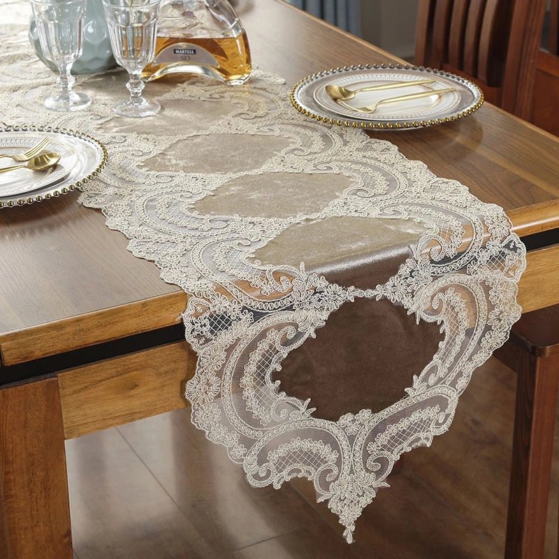 Rose Luxury Lace Table Runner Embroidered Table Flag Wedding Decor