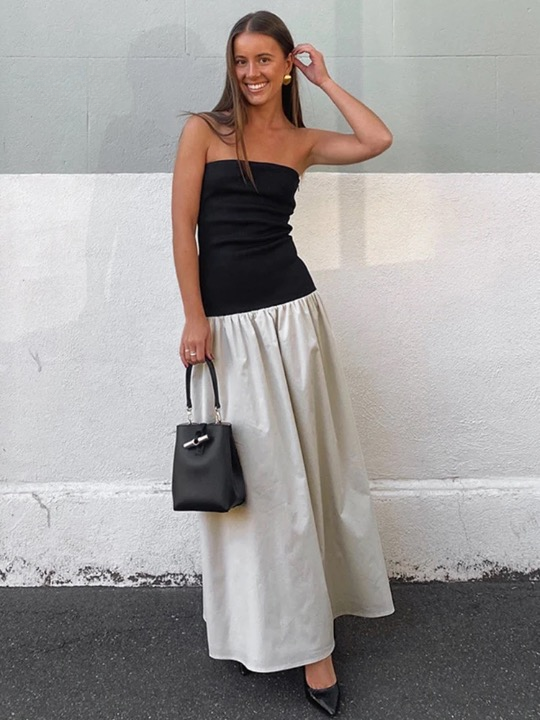 Maria Strapless Patchwork Maxi Tube Dress