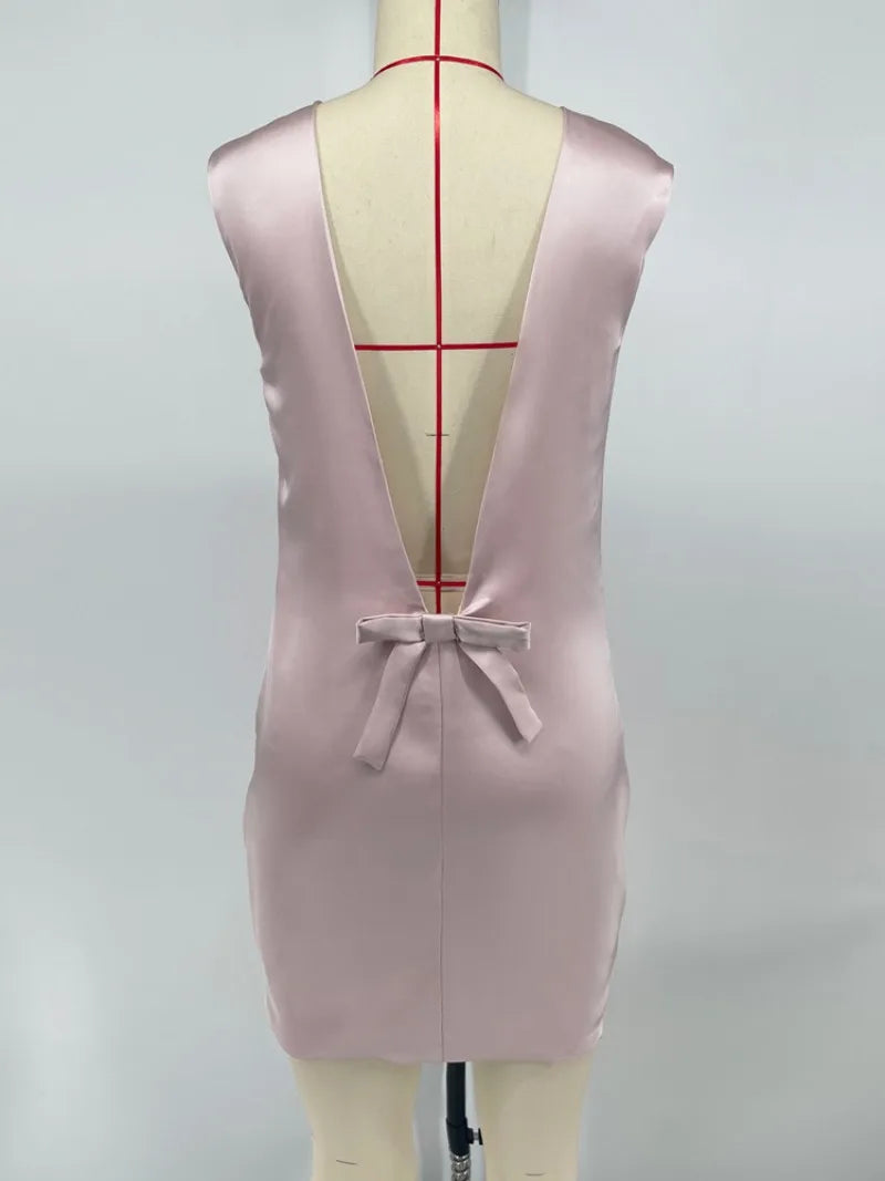 Alivia Backless Bow Tie Satin Mini Dress