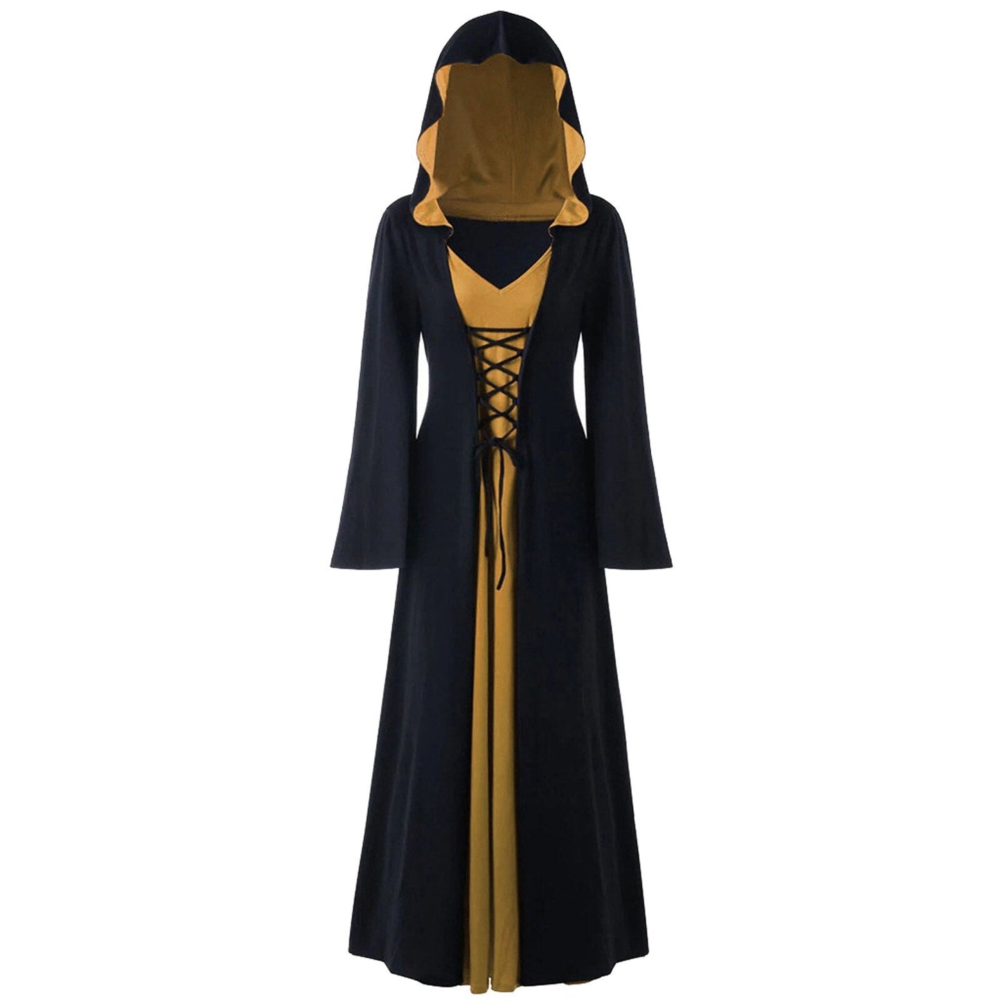 Retro Christmas Costume Plus Size Hooded Lace Up Patchwork Dress