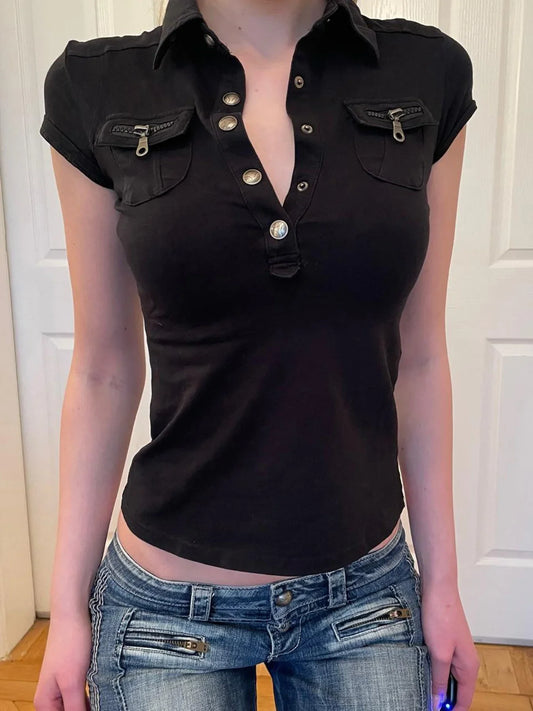 Safari Style Polo Slim Fit Summer Tee Crop Top