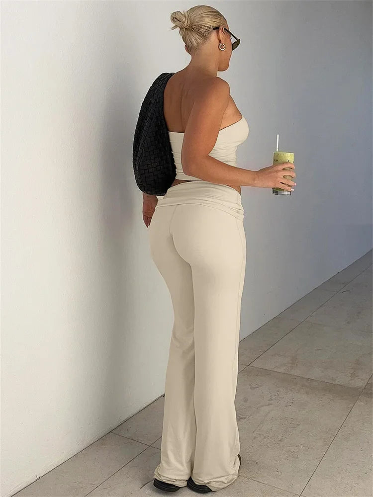 Fold Over Strapless Two Piece Pants Set