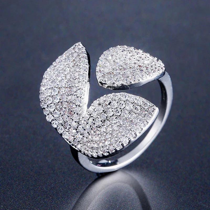 Rhinestone Flower Leaf Cocktail Rings