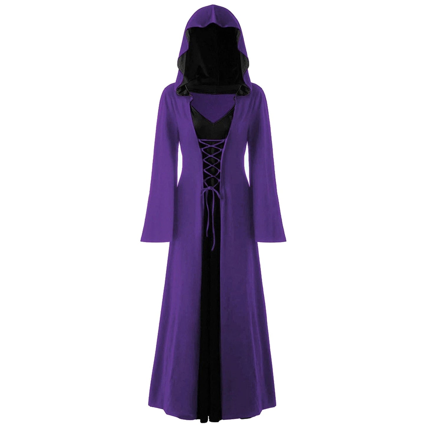 Retro Christmas Costume Plus Size Hooded Lace Up Patchwork Dress