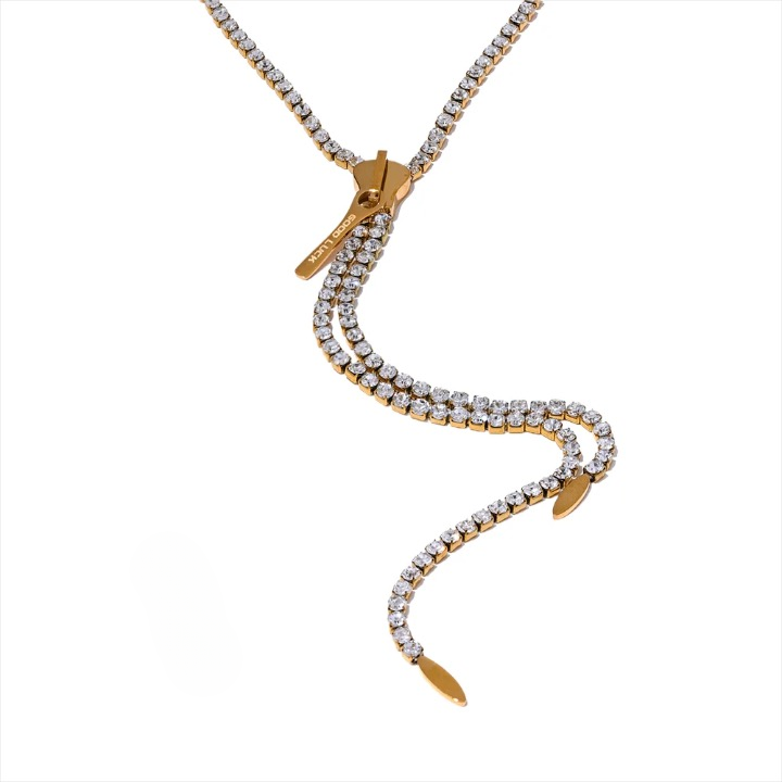 Rhinestone Zipper Pendant Tassel Necklace