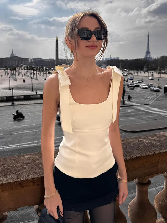 Bow Square Collar Sling Slim Cami Top