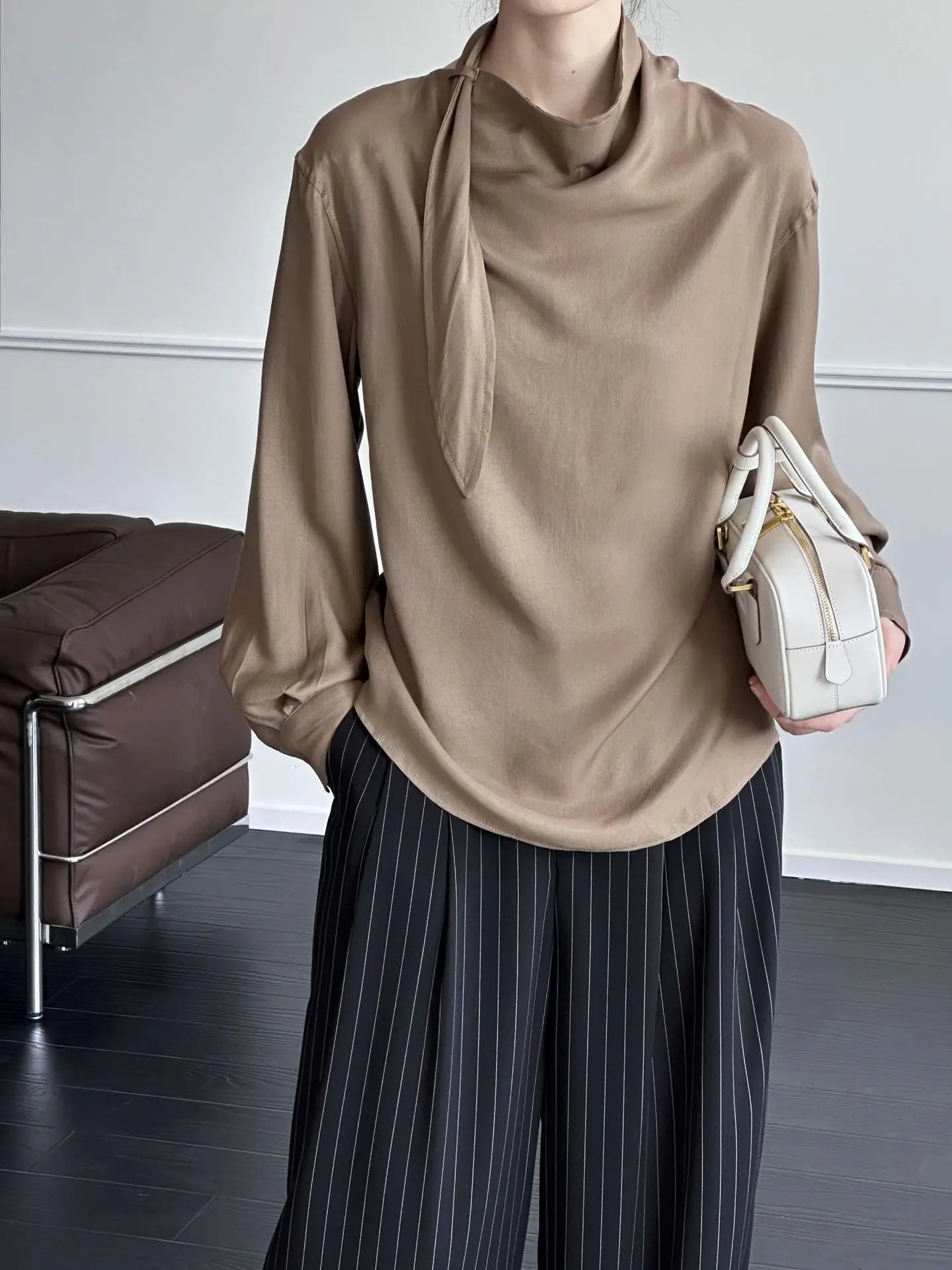 Rita Elegant Cowl Neck Tie Blouse