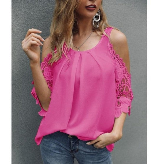 Off Shoulder Lace Blouse Summer Tops White Black Blouses O-Neck Solid Loose 5XL Clothes