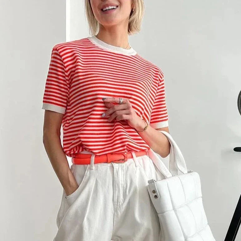 Kara Candy Color Breton Stipe Knit Tops