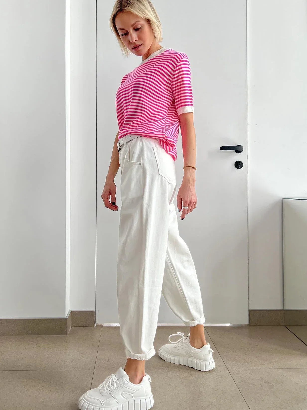 Kara Candy Color Breton Stipe Knit Tops
