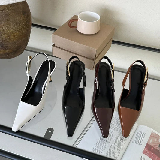 Eileen Pointed Toe Sling Back Kitten Heels