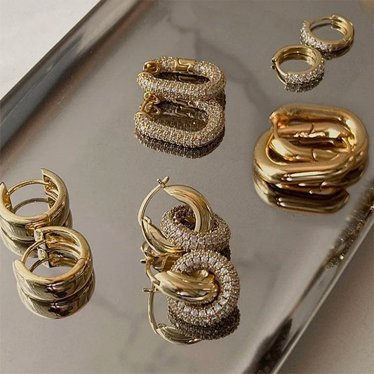 CZ Zircon Crystal Geometry Hoop Earrings