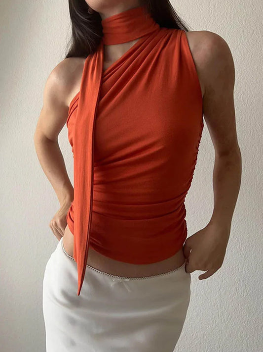 Vintage Backless Off Shoulder Halter Cami Top