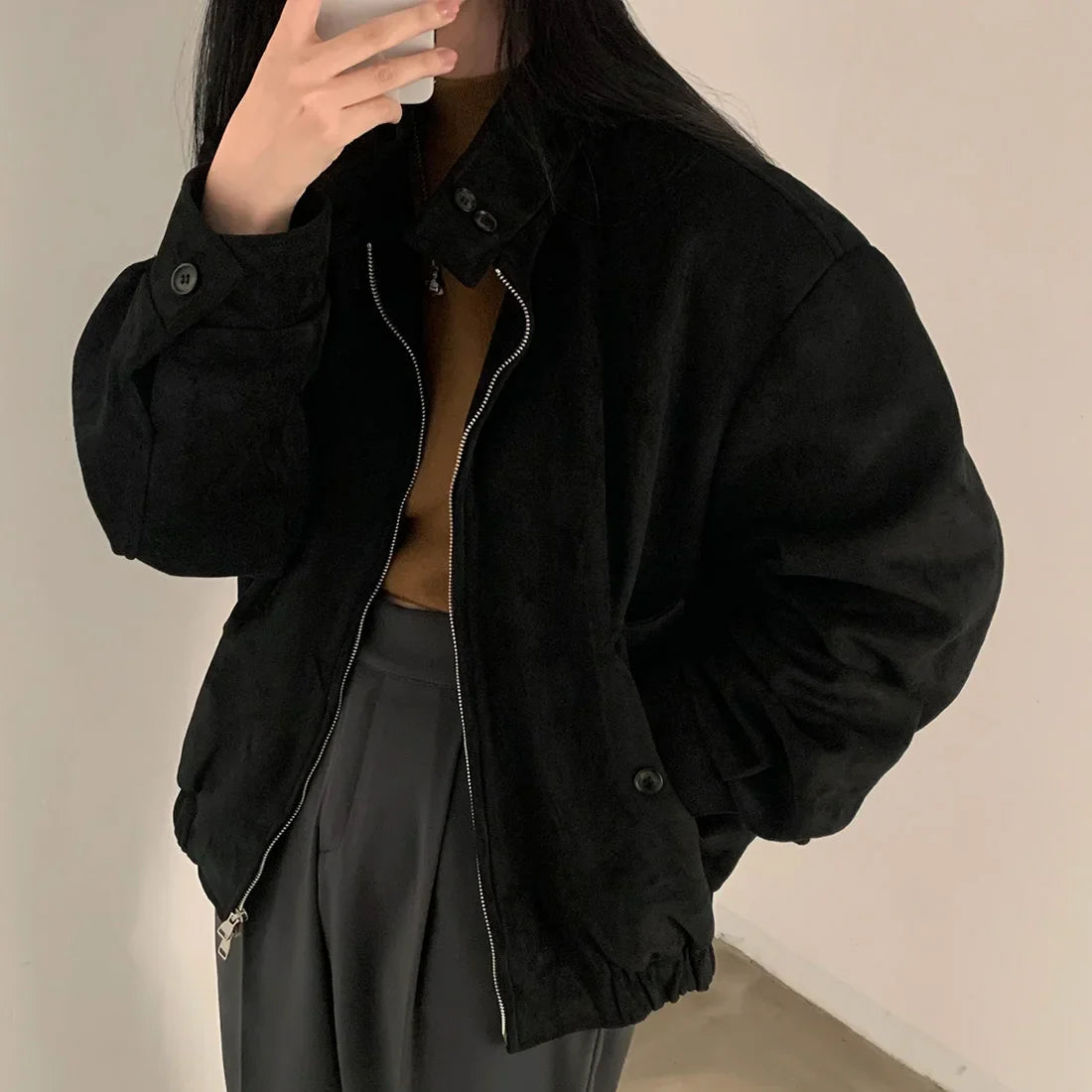 Olivia Vintage Faux Suede Bomber Jacket