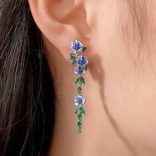 Vintage Enamel Flower Drop Earrings