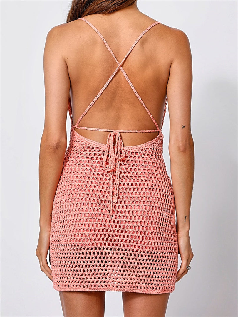 Summer Spaghetti Straps Hollow Out Short Dresses Party Beach Vestidos