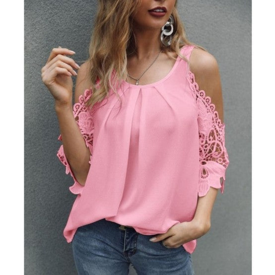 Off Shoulder Lace Blouse Summer Tops White Black Blouses O-Neck Solid Loose 5XL Clothes