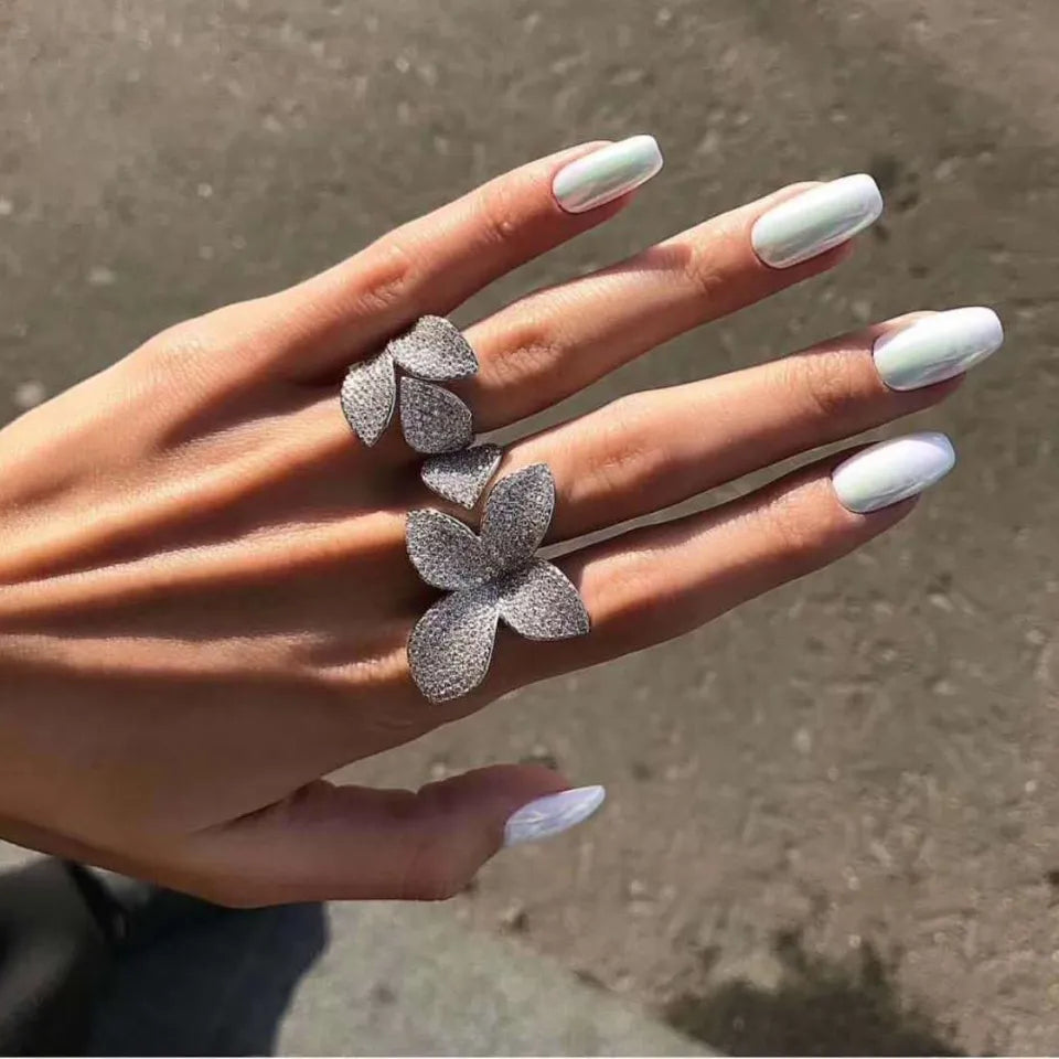 Rhinestone Flower Leaf Cocktail Rings