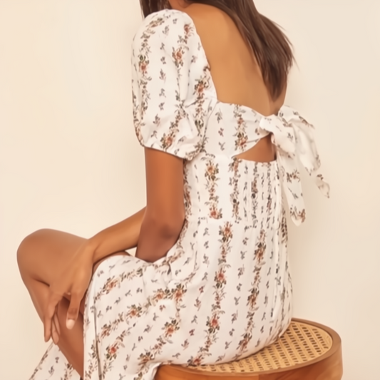 Marielle Vintage Floral Bow Tie Midi Dress