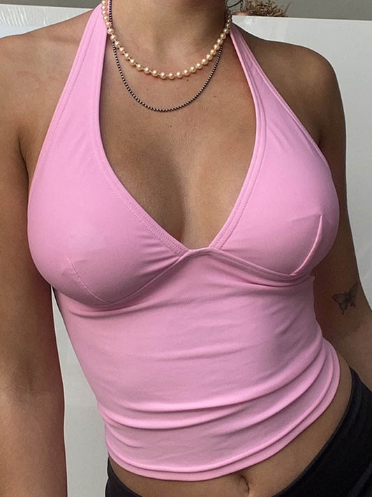 V Neck Halter Off Shoulder Crop Top