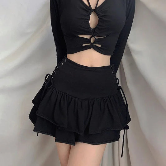 Japanese Harajuku Girls Sweet Lace Plaid High Waist Pleated Gothic Cute Skirt