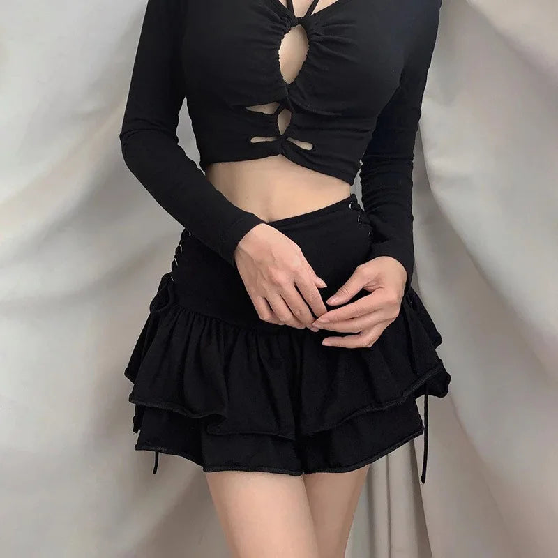 Japanese Harajuku Girls Sweet Lace Plaid High Waist Pleated Gothic Cute Skirt
