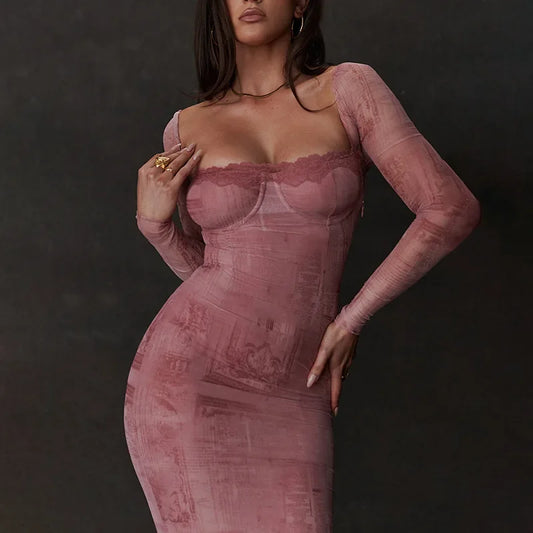 Party Vacation Evening Robes: Women's Slim Long Sleeve Boho Dress