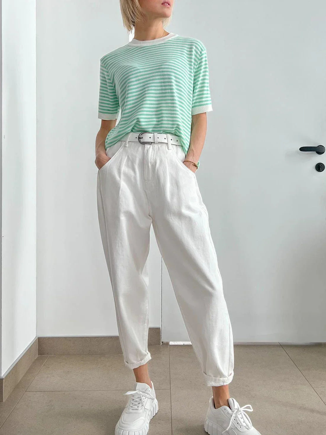 Kara Candy Color Breton Stipe Knit Tops