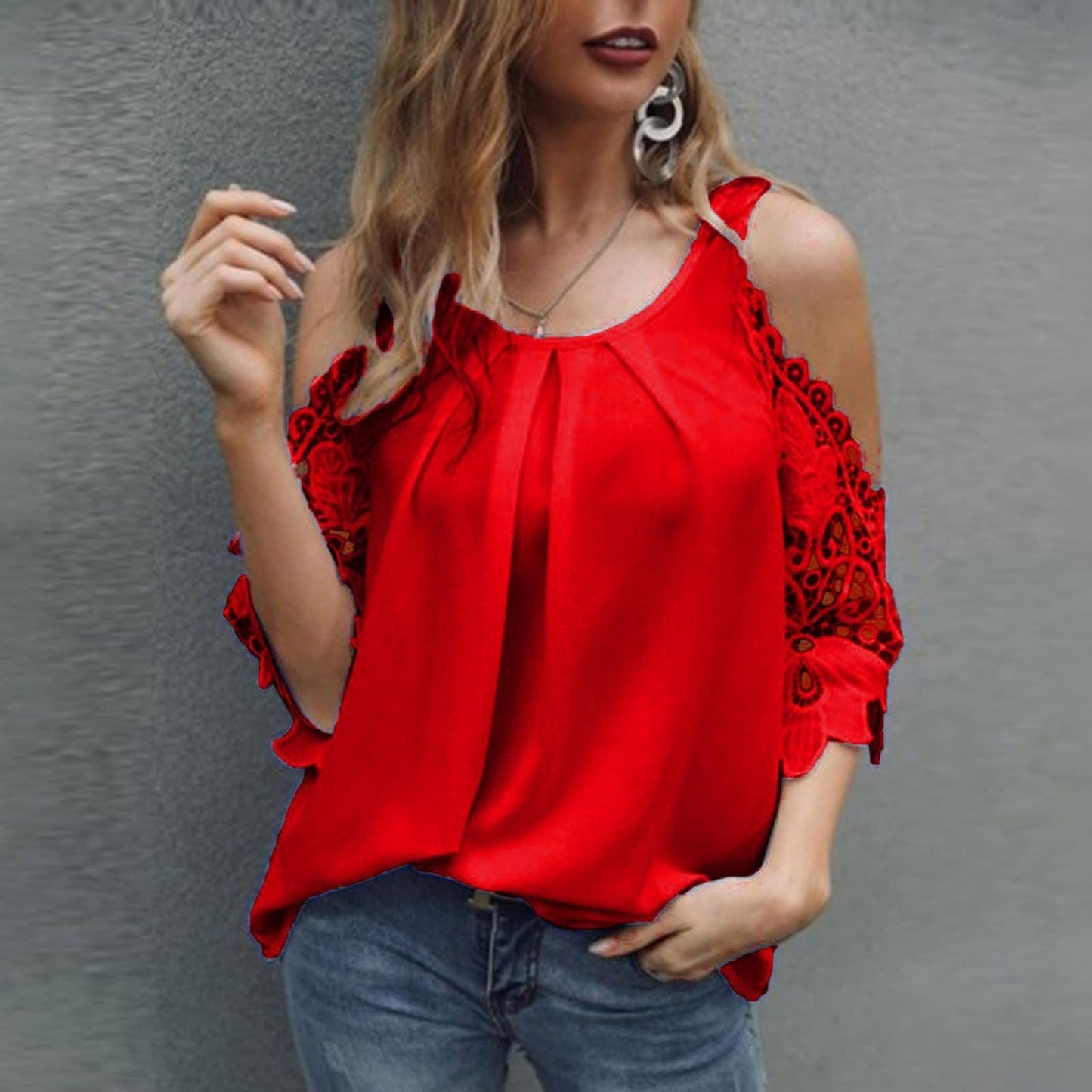 Off Shoulder Lace Blouse Summer Tops White Black Blouses O-Neck Solid Loose 5XL Clothes