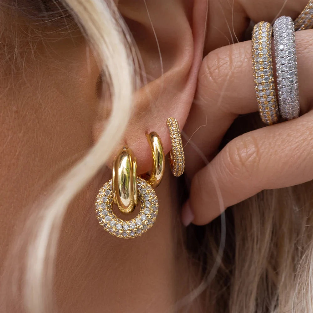 CZ Zircon Crystal Geometry Hoop Earrings
