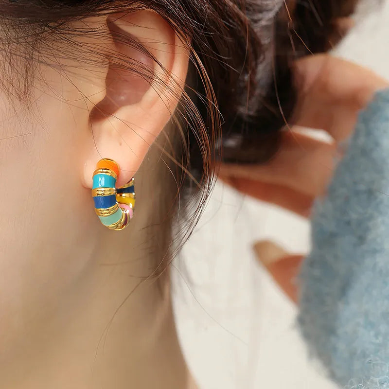 Candy Stripe Resin Round Hoop Earrings