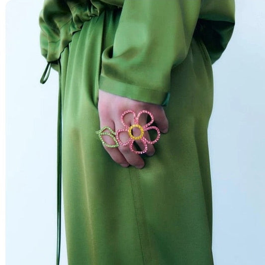 Sien Big Colorful Rhinestone Flower Double Finger Ring