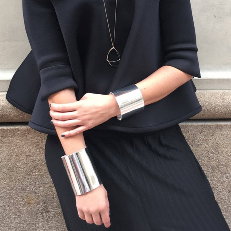 Silver Metallic Cylinder Leather Bracelet