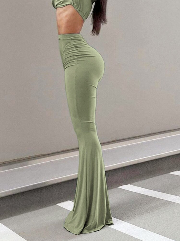 Vintage Elastic Flared Pants