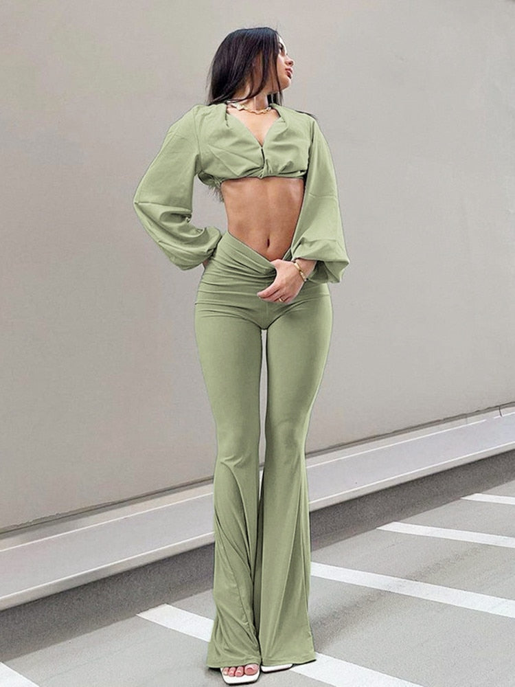 Vintage Elastic Flared Pants