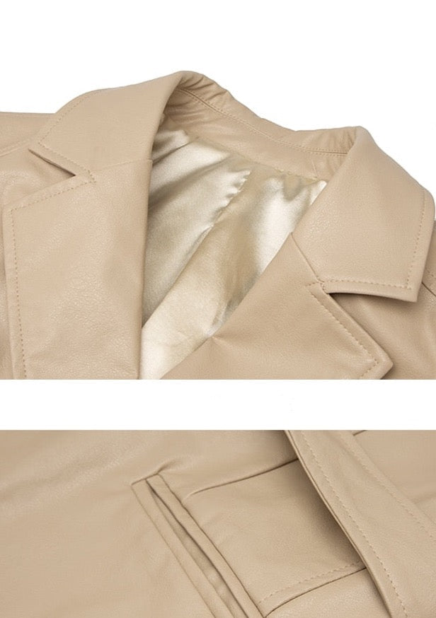 Sorina Belted Faux Leather Blazer Jacket