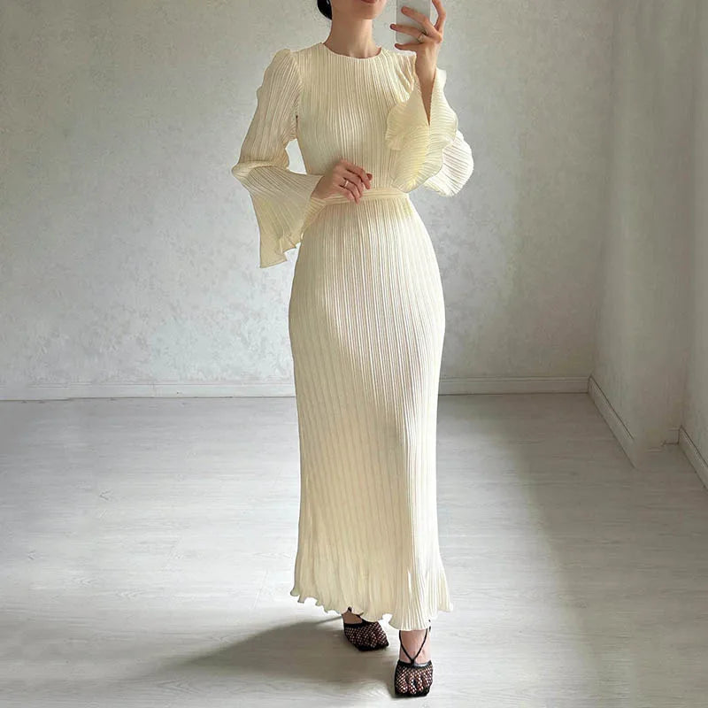Spring O-neck Party Maxi Flare Femme Bodycon Dress