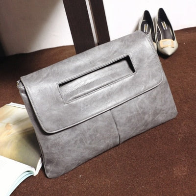 Square Faux Leather Wrist Handle Envelope Clutches - 9 Colors