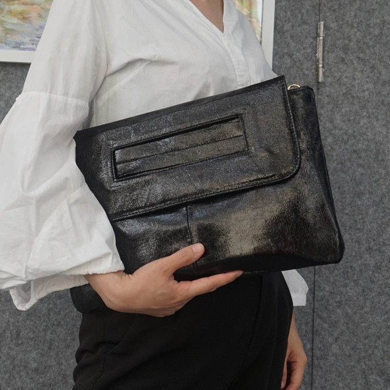 Square Faux Leather Wrist Handle Envelope Clutches - 9 Colors