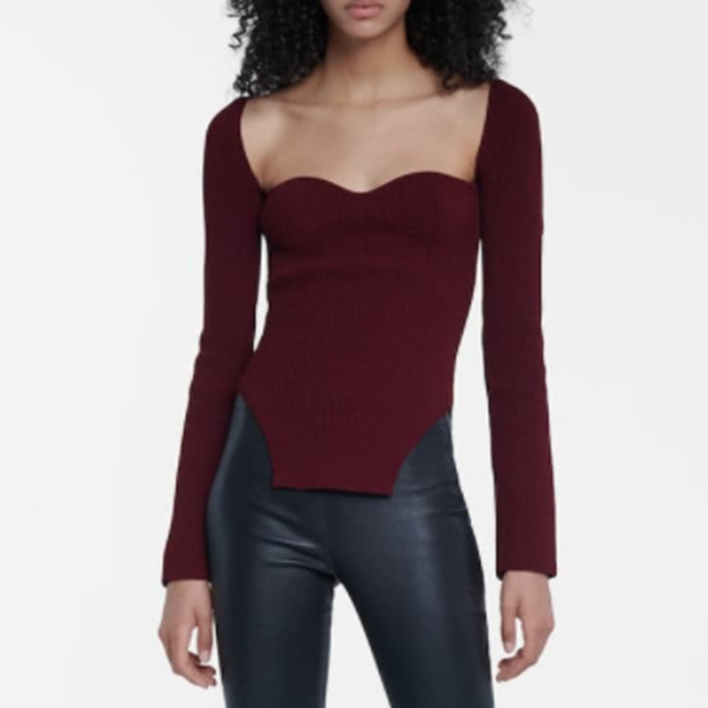 Tina Square Neckline Knit Tops - 10 Colors
