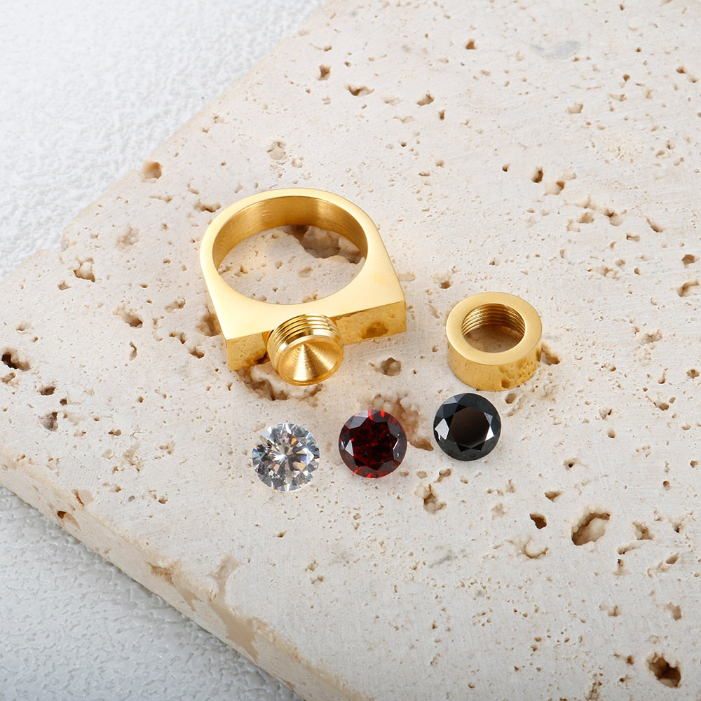 Tri-Color Cubic Zirconia DIY Stainless Steel Rings - 3 Colors