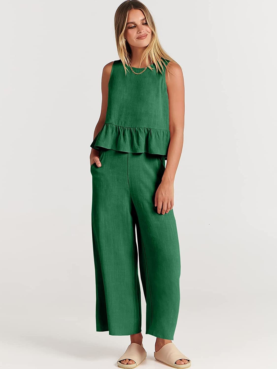 Valerina Casual Linen 2 Piece Top and Pants Set - 8 Colors