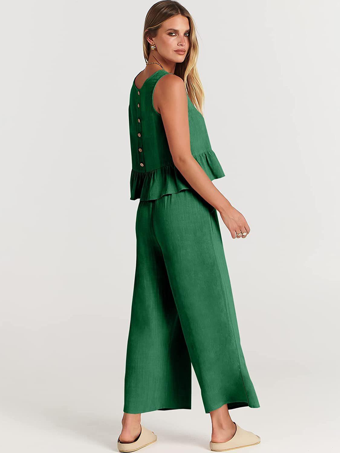 Valerina Casual Linen 2 Piece Top and Pants Set - 8 Colors