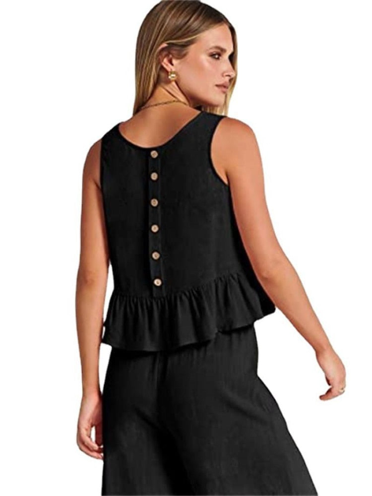 Valerina Casual Linen 2 Piece Top and Pants Set - 8 Colors